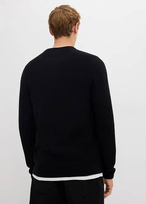 Strukturovaný svetr se vzhledem 2 v 1, z bavlněné směsi, bonprix