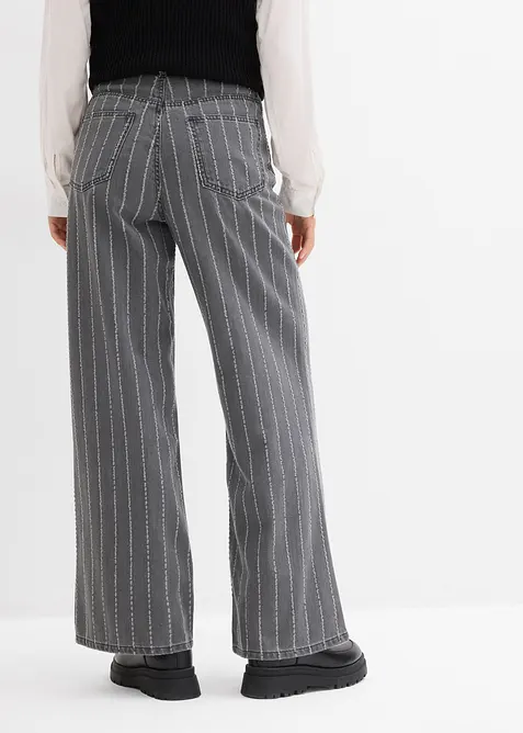 Džíny Wide Leg, High Waist, s poničenými efekty, bonprix