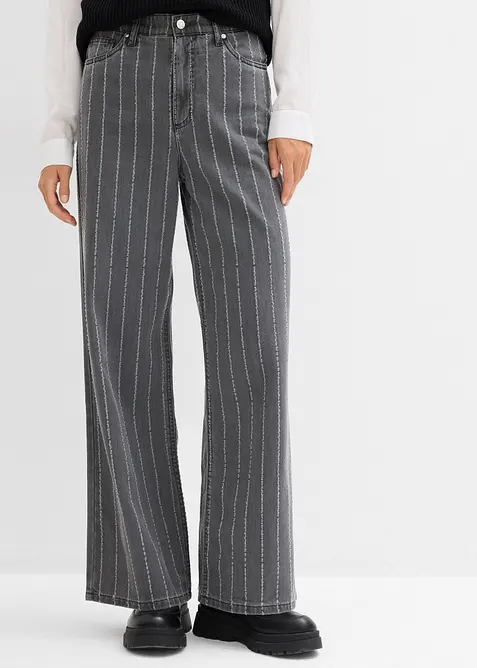 Džíny Wide Leg, High Waist, s poničenými efekty, bonprix