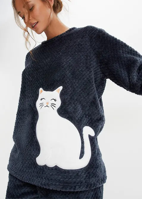 Flísová domácí souprava se strukturovaným vzorem a aplikací, bonprix