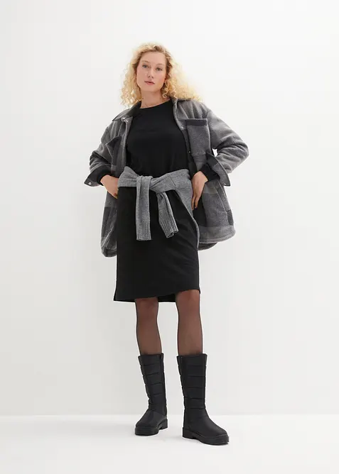 Šaty z teplákoviny, s balonovými rukávy a rozparkem, bonprix