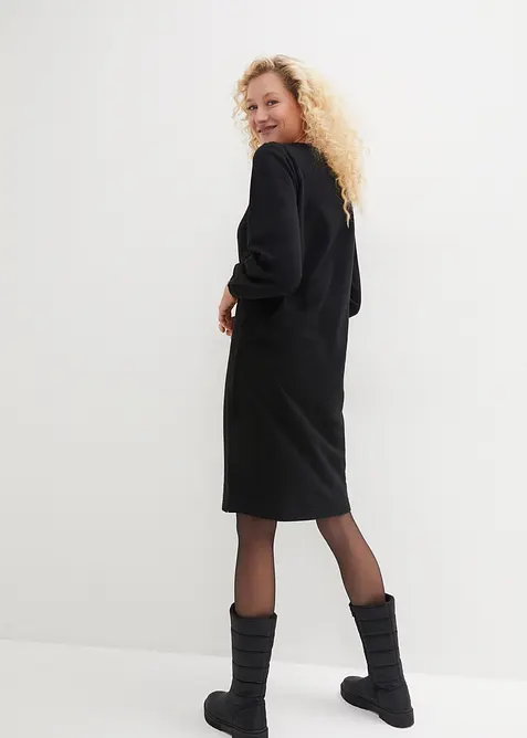 Šaty z teplákoviny, s balonovými rukávy a rozparkem, bonprix