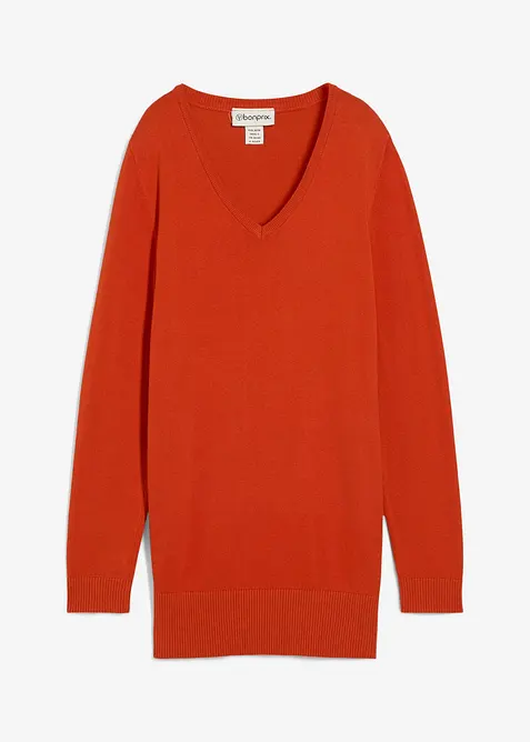 Dlouh&yacute; z&aacute;kladn&iacute; svetr s v&yacute;střihem do V, bonprix
