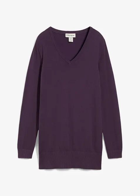 Dlouhý základní svetr s výstřihem do V, bonprix