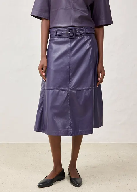 Sukně z jehněčí kůže nappa s páskem (2dílná souprava), bonprix