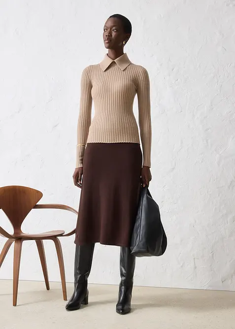 Žebrovaný svetr z merino vlny, bonprix