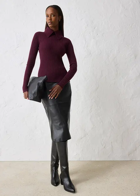 Žebrovan&yacute; svetr z merino vlny, bonprix