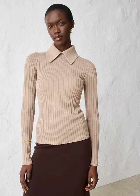 Žebrovaný svetr z merino vlny, bonprix