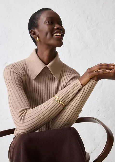 Žebrovan&yacute; svetr z merino vlny, bonprix