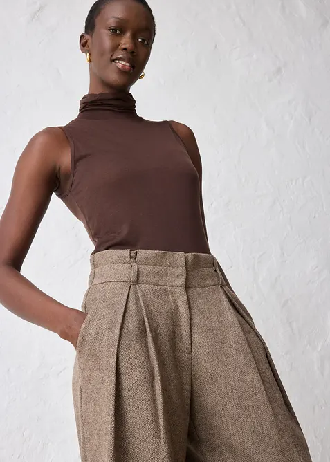 &Scaron;irok&eacute; kalhoty se sklady v pase, s vlnou, bonprix