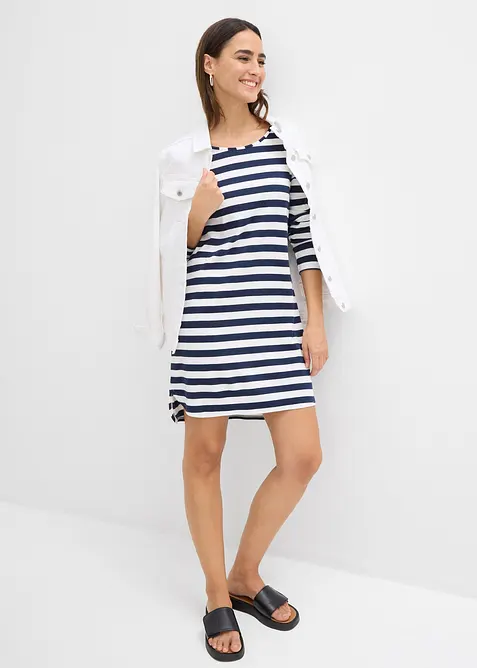 Šaty s prodlouženým zadním lemem, z těžké čisté bavlny, bonprix