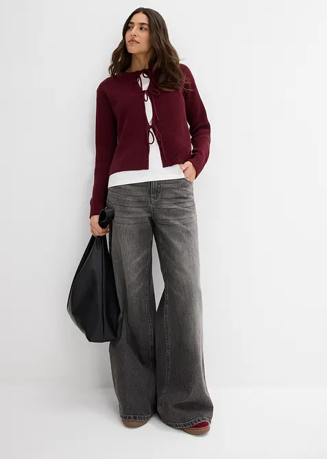 Pletený kabátek s ozdobnými mašlemi, bonprix