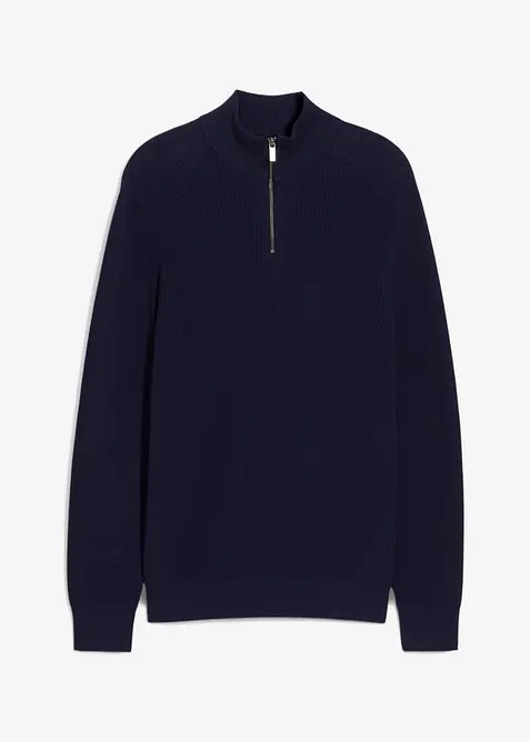 Svetr s límečkem na zip, z čisté bavlny, bonprix