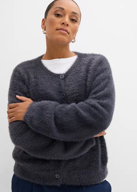 Pletený kabátek ze směsi peříčkové příze a viskózy, bonprix