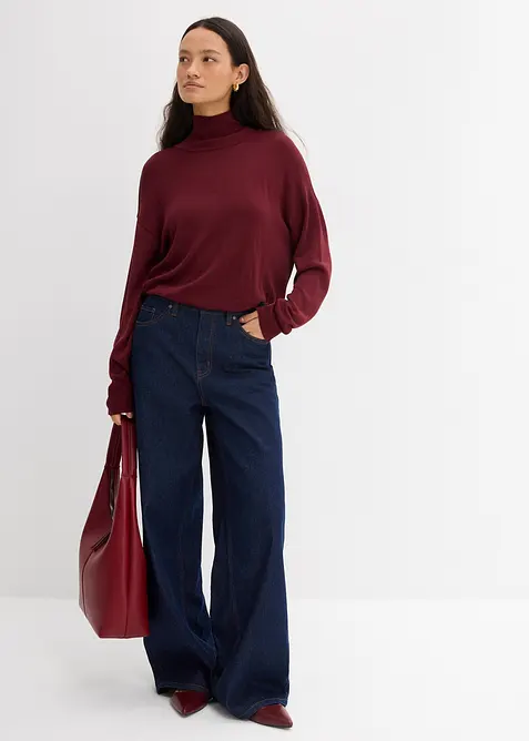 Lehký svetr z jemné pleteniny, s širokým rolákovým límcem, z viskózové směsi, bonprix