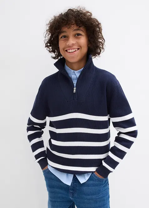 Svetr s límečkem na zip, z jemné pleteniny z čisté bavlny, bonprix