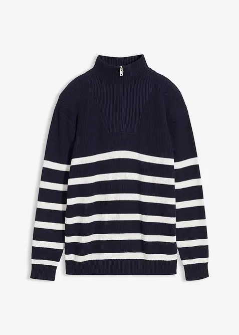 Svetr s límečkem na zip, z jemné pleteniny z čisté bavlny, bonprix