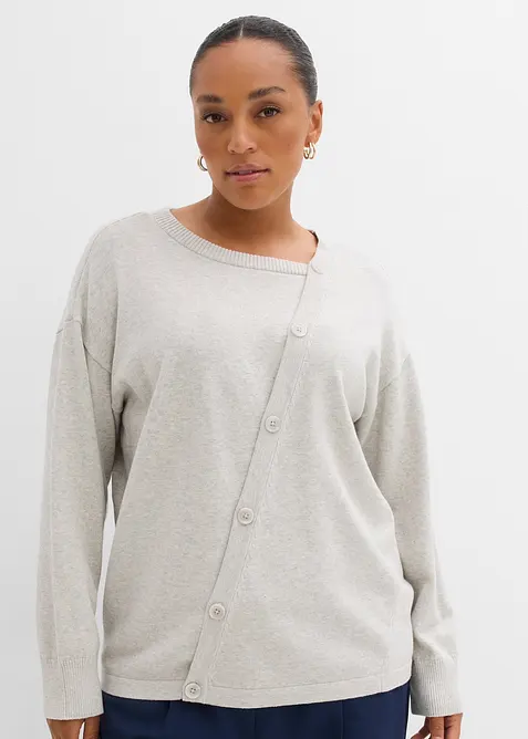 Svetr z jemn&eacute; pleteniny, s asymetrickou knofl&iacute;kovou li&scaron;tou, bonprix