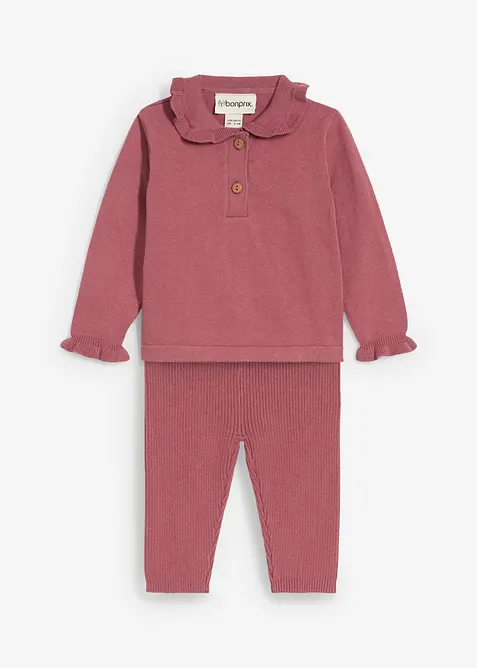 Pletený svetr s volánkovým límcem a legíny (2dílná souprava), bonprix