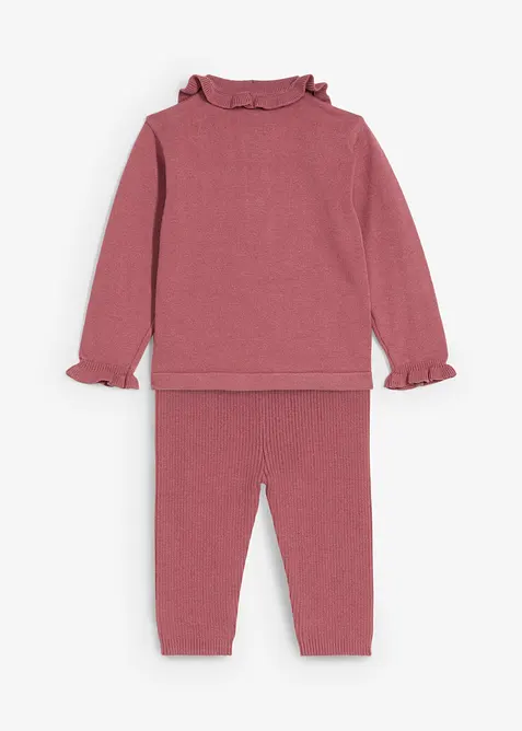 Pletený svetr s volánkovým límcem a legíny (2dílná souprava), bonprix