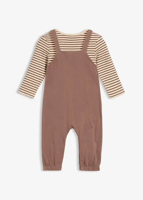 Žebrované kalhoty s laclem a body, z čisté organické bavlny (2dílná souprava), bonprix