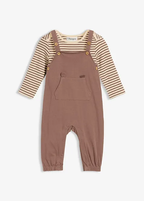 Žebrované kalhoty s laclem a body, z čisté organické bavlny (2dílná souprava), bonprix