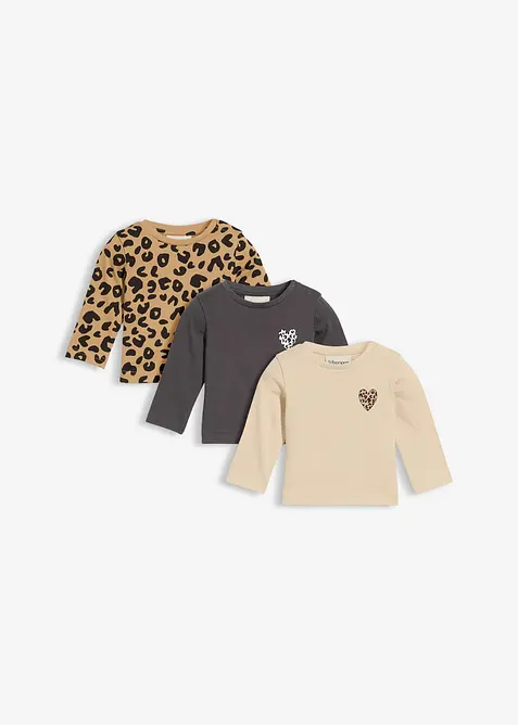 Dlouhé triko z čisté organické bavlny (3 ks v balení), bonprix