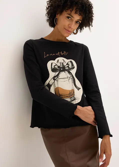 Tričko s dlouhým rukávem, z bavlněného streče, bonprix