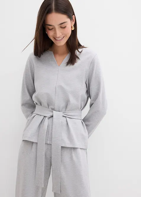 Tričko s dlouhým rukávem a širokou vázačkou, z viskózové směsi, bonprix