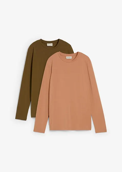 Triko s dlouh&yacute;m ruk&aacute;vem, z čist&eacute; organick&eacute; bavlny (2 ks), bonprix