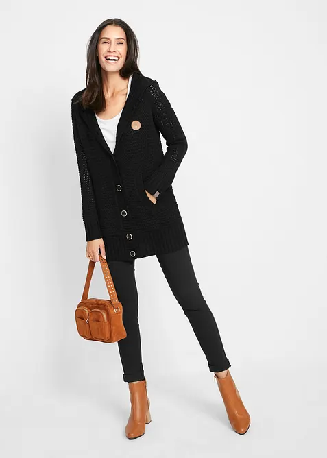 Dlouhý pletený kabátek s kapucí, bonprix