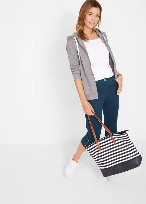 Strečov&eacute; capri kalhoty s komfortn&iacute; pasovkou a knofl&iacute;ky, bonprix