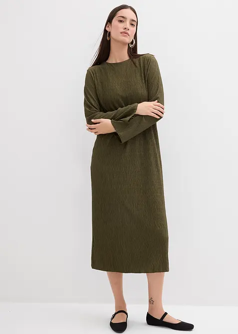 Midi šaty ze strukturovaného materiálu se zmačkanou úpravou, bonprix