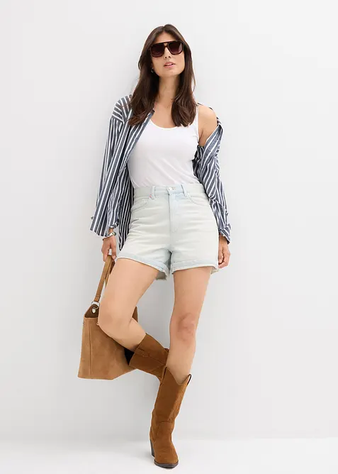 Džínové šortky High Waist, nízký podíl streče, bonprix