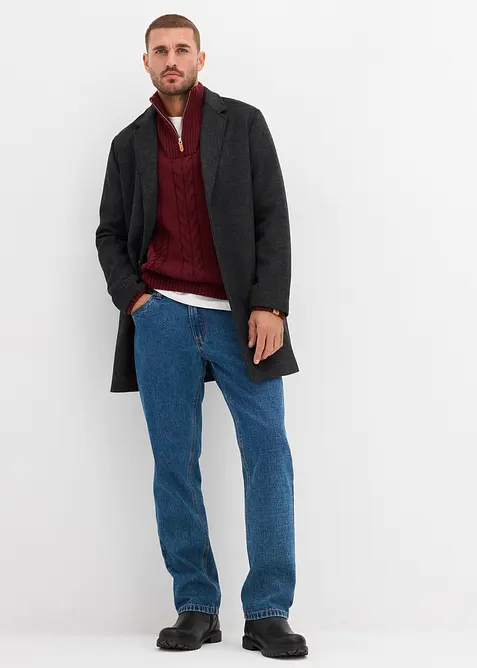 Svetr s límcem na zip a copánkovým vzorem, ze silnější pleteniny, bonprix