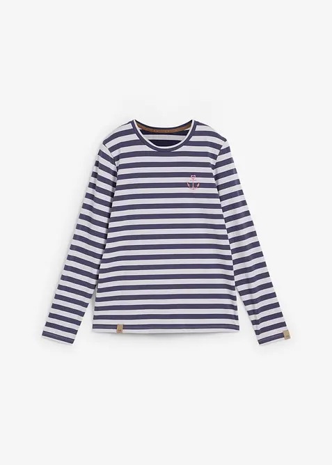 Proužkované triko s výšivkou, dlouhý rukáv, bonprix