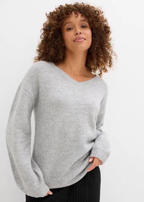 Měkk&yacute; svetr z jemn&eacute; pleteniny, s balonov&yacute;mi ruk&aacute;vy, bonprix