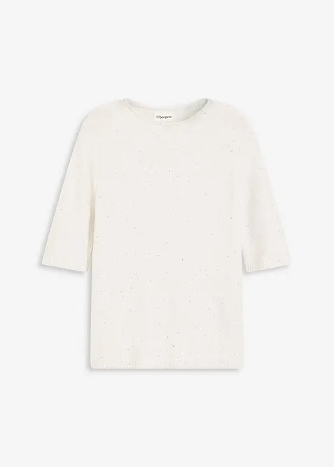 Svetr s polovičními rukávy, flitry a lesklou přízí, bonprix