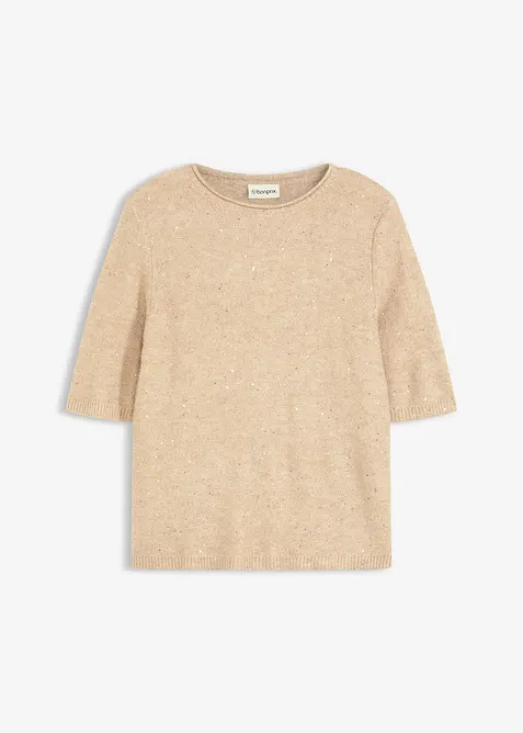 Svetr s polovičními rukávy, flitry a lesklou přízí, bonprix