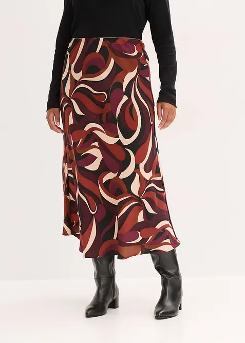 Midi sukně se spl&yacute;vav&eacute;ho sat&eacute;nu, bonprix