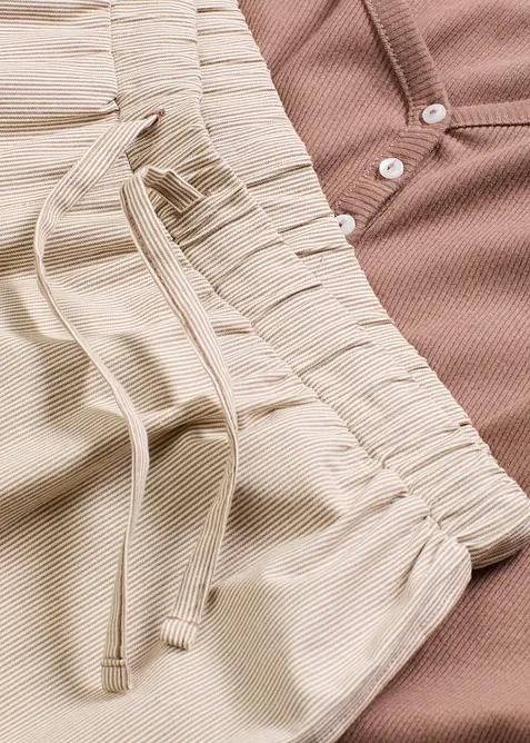 Volnočasové žebrové triko a tkané kalhoty, bonprix