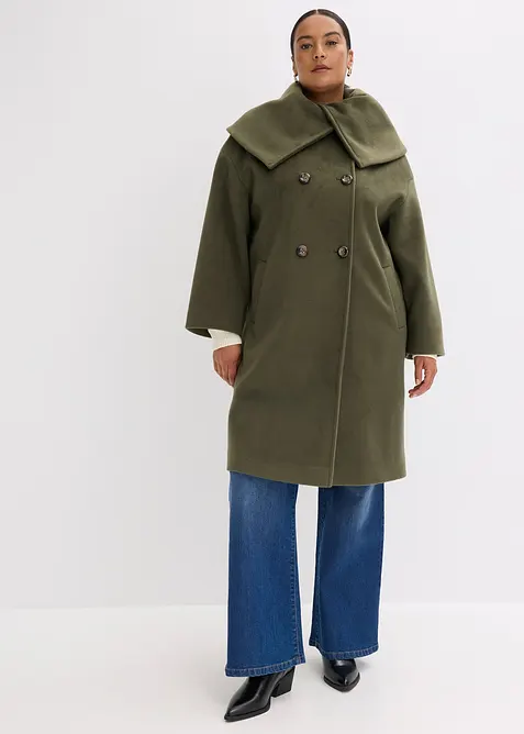 Kabát s vlněným vzhledem a se širokým límcem, bonprix