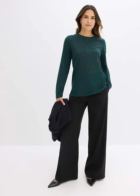 Triko s dlouhým rukávem a potiskem růží, bonprix