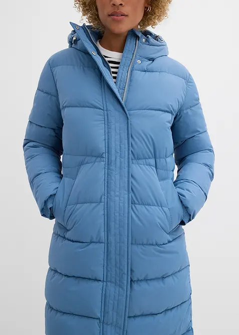 Dlouhý prošívaný kabát s kapucí, bonprix