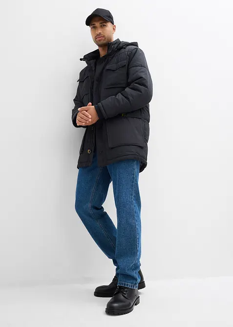 Vatovaná prošívaná parka s nakládanými kapsami a odnímatelnou kapucí, bonprix