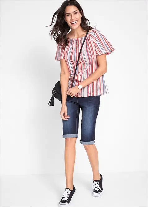 Strečov&eacute; dž&iacute;nov&eacute; bermudy se založen&yacute;m lemem, bonprix