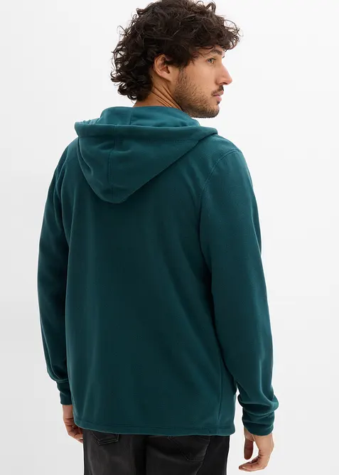 Flísová propínací mikina s kapucí a nakládanými kapsami, bonprix