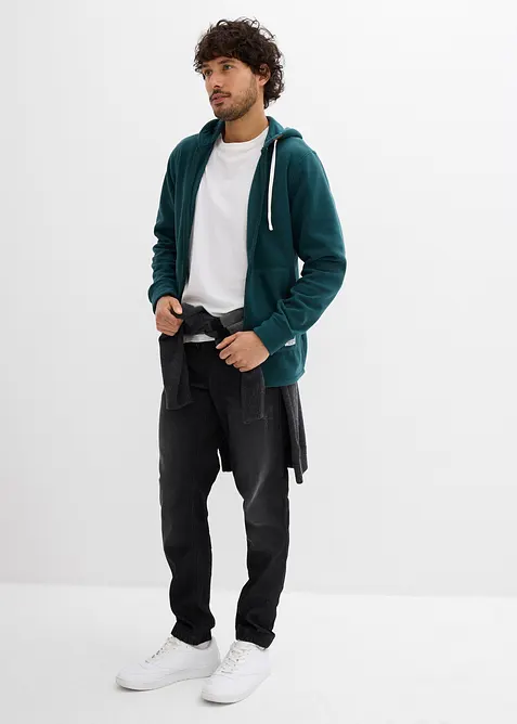 Flísová propínací mikina s kapucí a nakládanými kapsami, bonprix