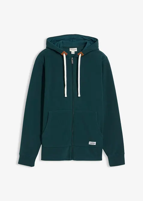 Flísová propínací mikina s kapucí a nakládanými kapsami, bonprix