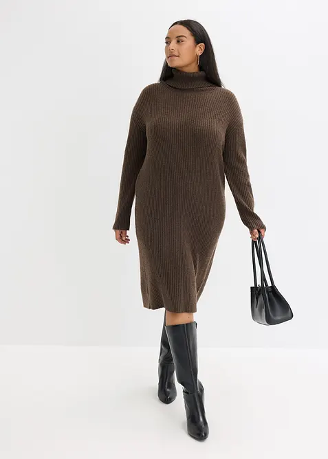 Šaty z žebrované pleteniny s rolákem, bonprix